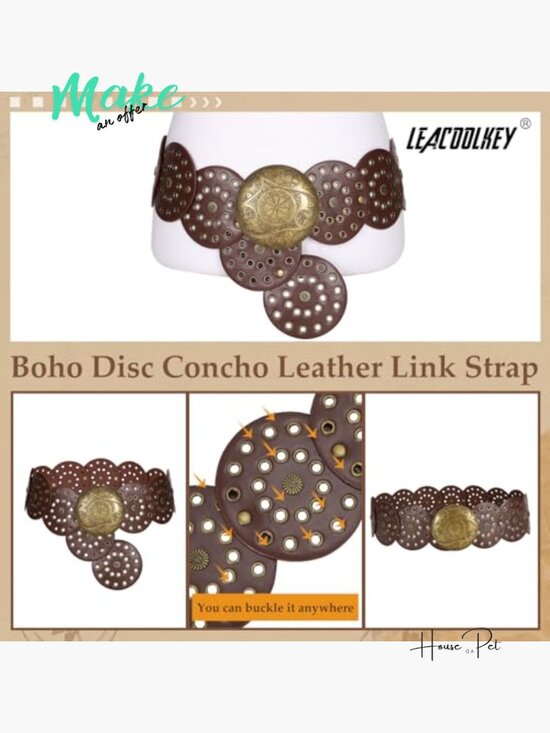 Western Disc Belt Faux Leather Wide Boho Cowgirl Belt for Dresses Jeans main image 4